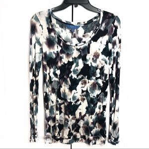 Simply Vera Vera Wang Top Round Neck Abstract Green Tan Black Long Sleeve XS